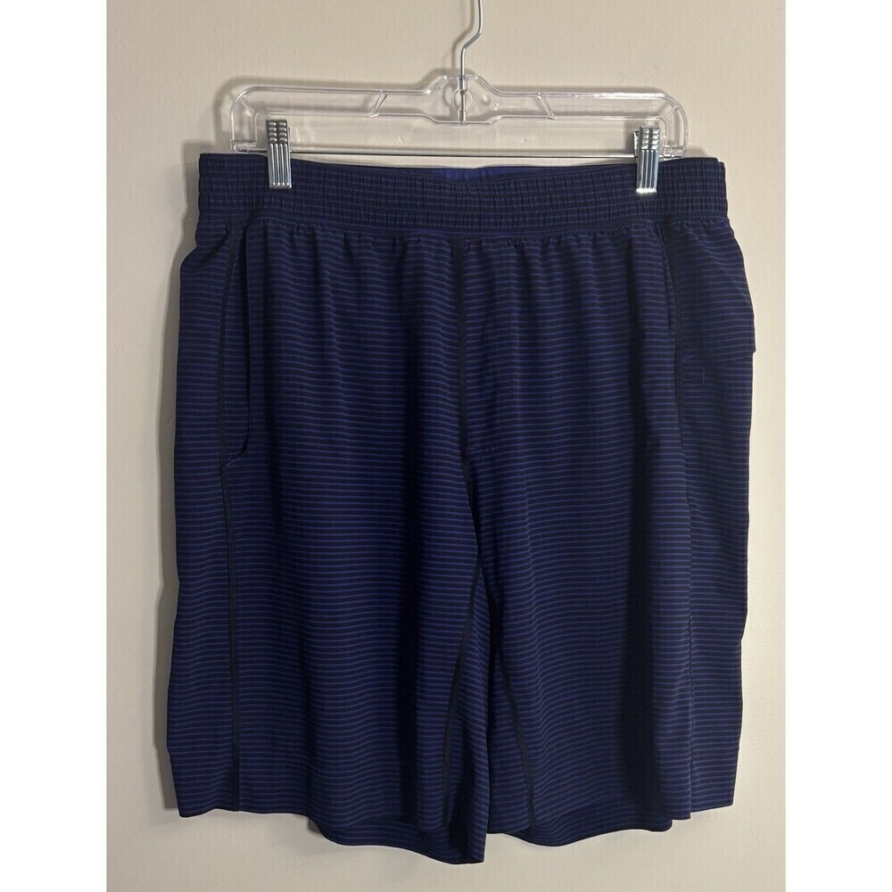 LULULEMON Mens Purple Stripe Athletic Shorts Linerless 10" Inseam Drawstring Med